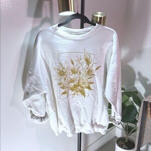 Hanes Ultimate Cotton Sweatshirt LG Diana‎ vibes VTG 90s white botanical floral